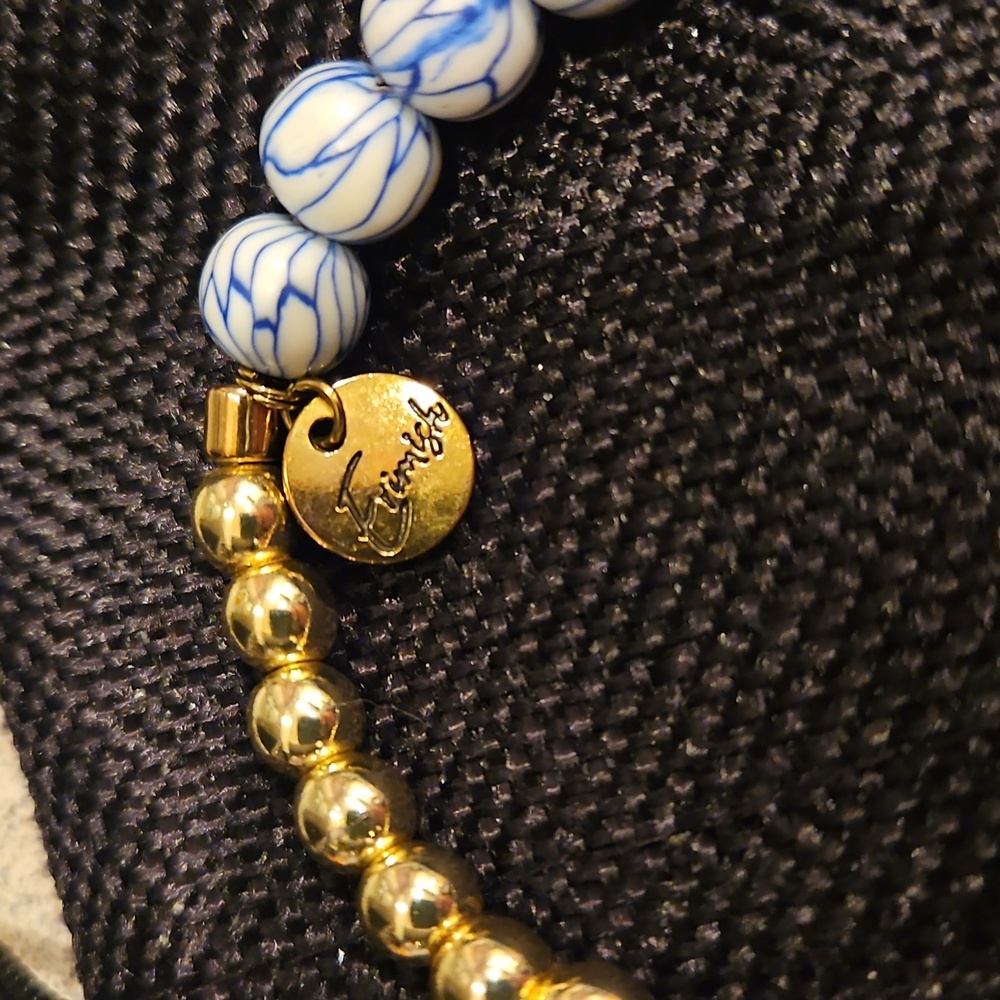 Erimish Gold and Blue Beaded Bracelet - Picture 2 of 2